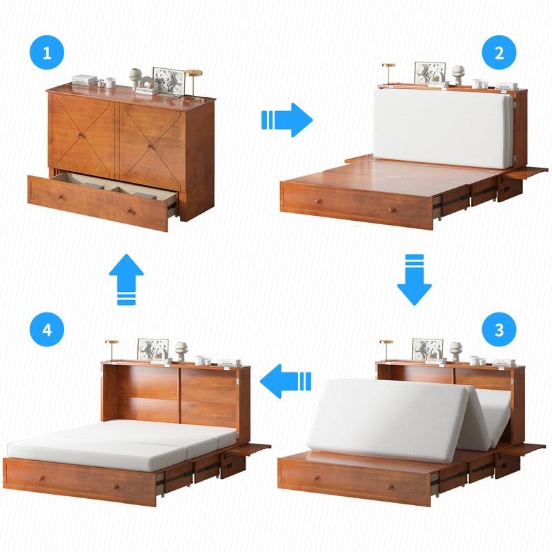 Mixoy Murphy Bed,Cube Cabinet Chest Bed with Charging Station