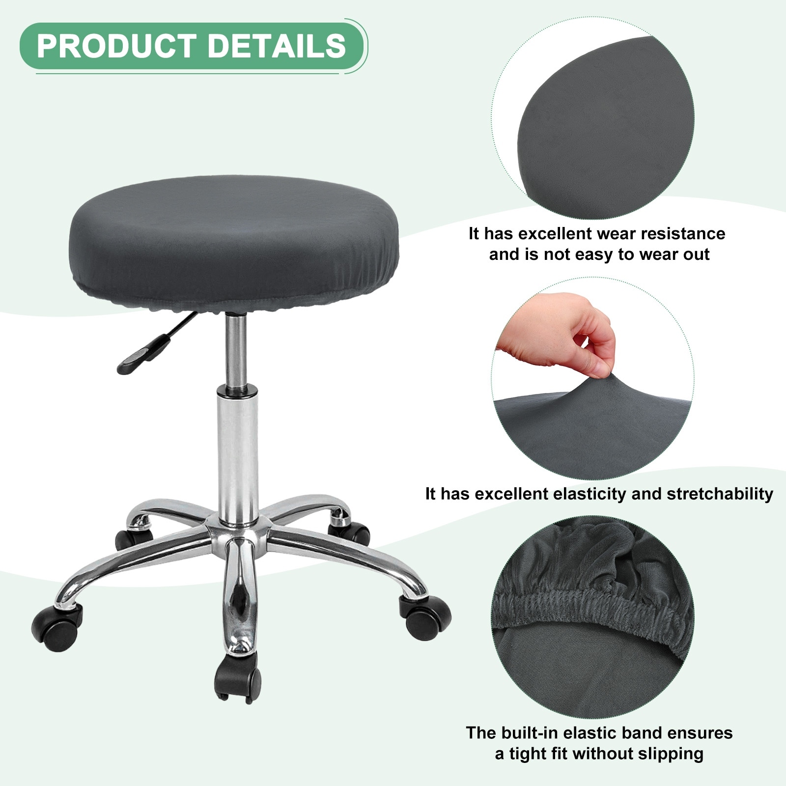 Bar Stool Covers Round, Velvet Washable Stool Cushion Slipcover