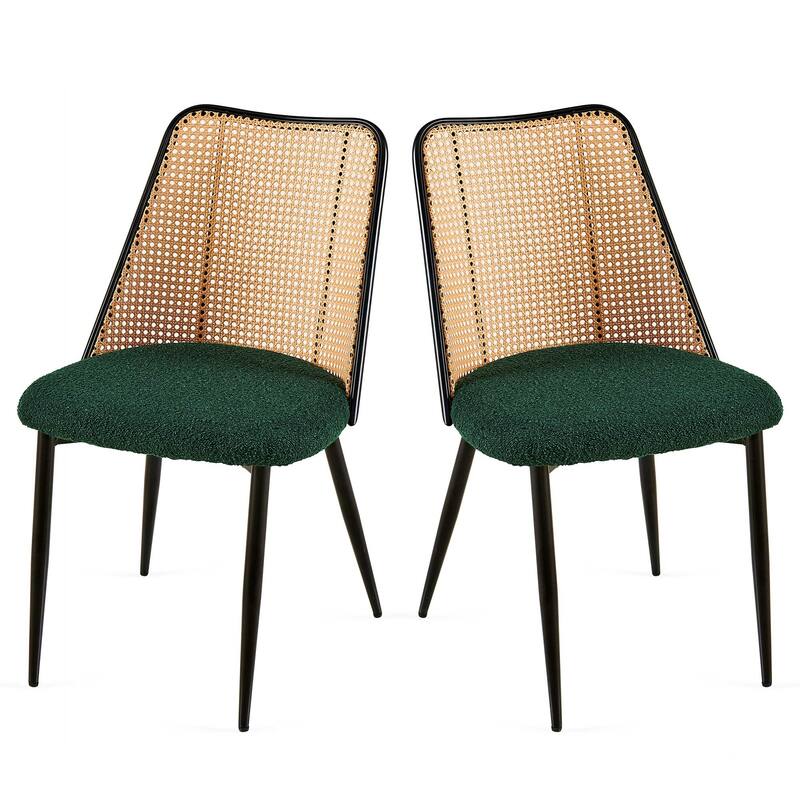 Dining Chairs Set of 2,Boucle Chairs with Natural Cane Back