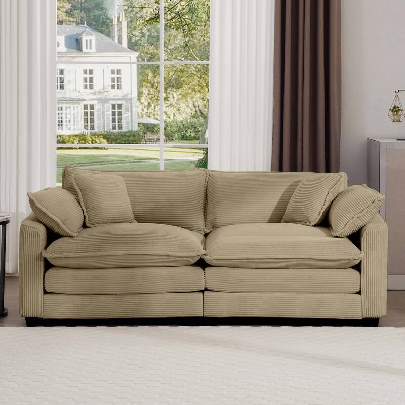 Retro Corduroy 2-Seater Sofa with Removable Arms and 4 Pillows, Perfect for Living Room - Tan