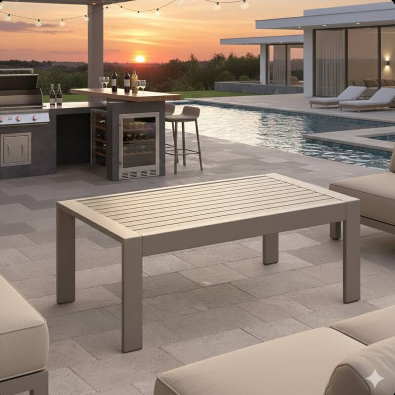 43x24" Metal Coffee Table with Wood-Look Top and Khaki Frame