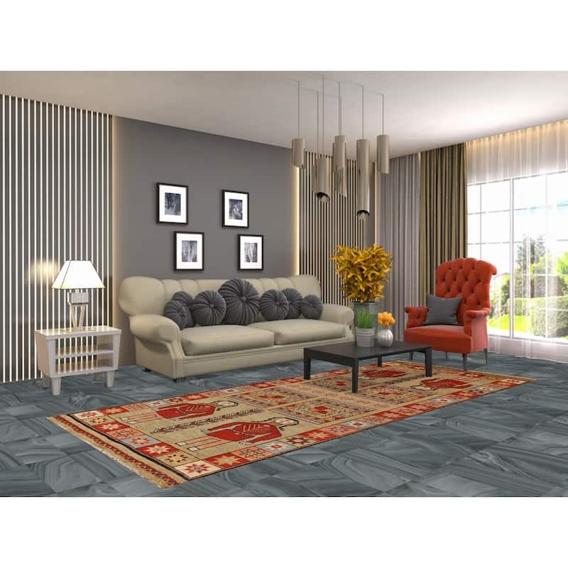 Hand Knotted Oriental 100% Wool Carpet Traditional Tribal Yellow & Gold Heriz (serapi) Runner Rug - 9' 10'' X 4' 1''