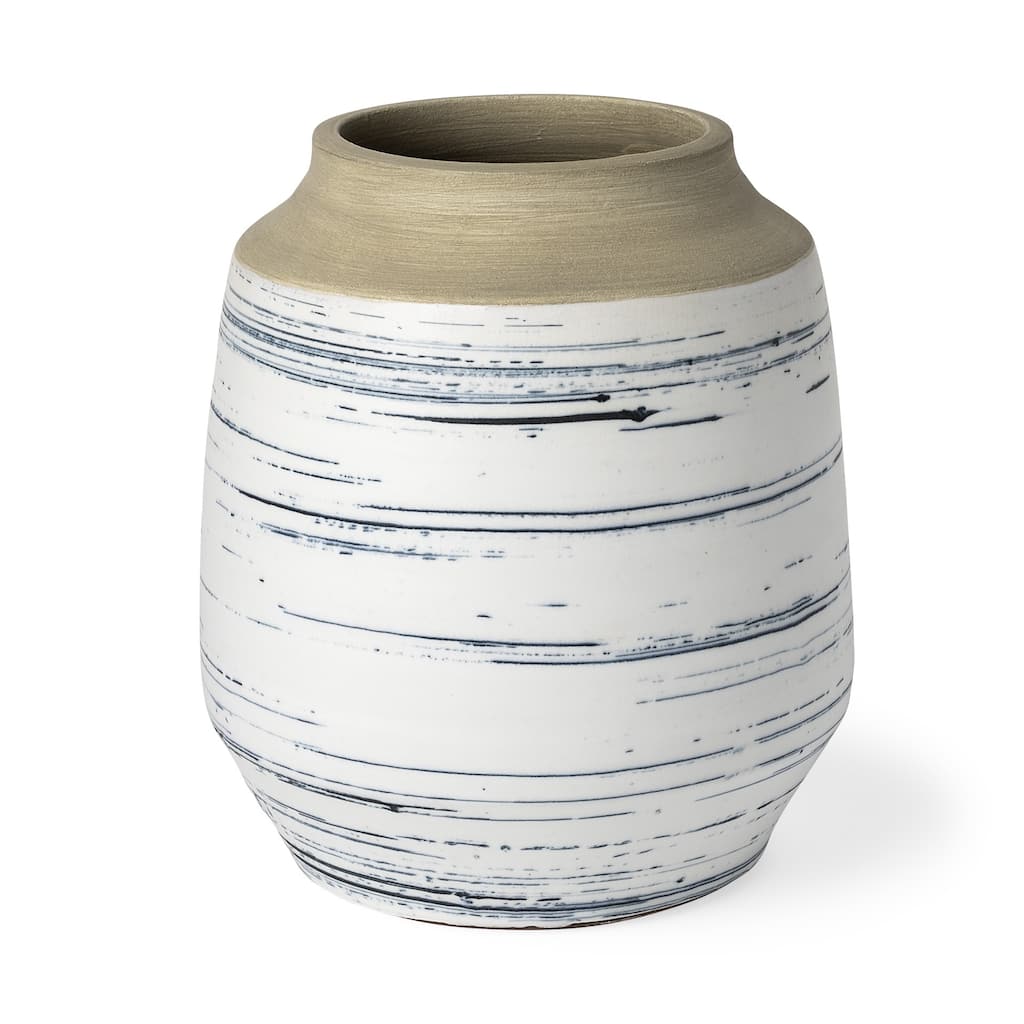 Blue White and Sand Coastal Ceramic Vase