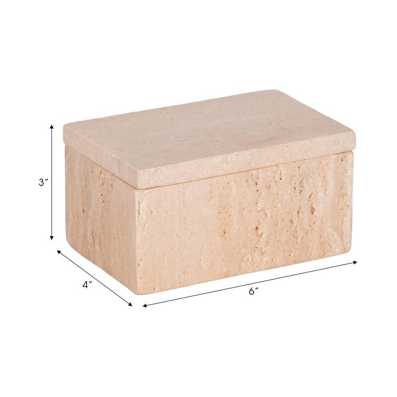 Travertine Decorative Box with Lid - Tan