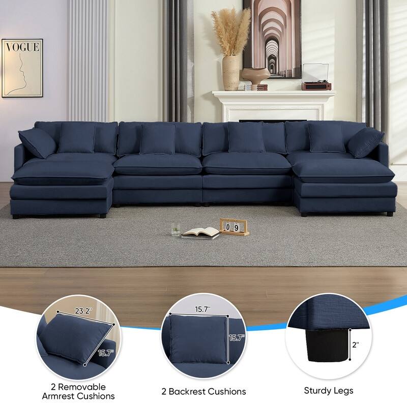 Mixoy 148''Oversized Modular Sectional Sofa, U-Shaped 6-Seater Chenille Upholstered Deep Seat Sofa with 2 Movable Ottomans - 4+2