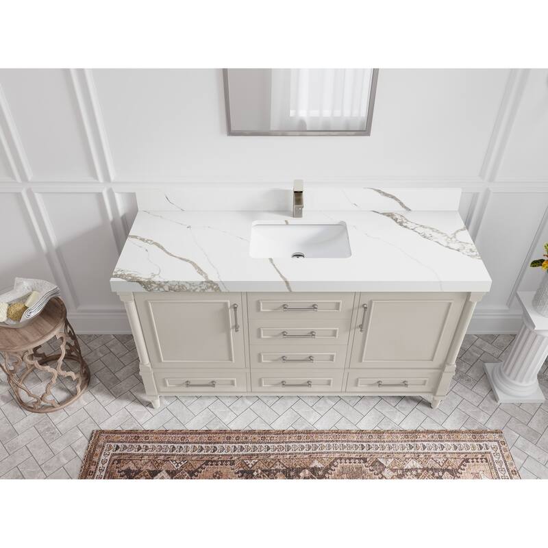 Willow Collections 60 in. W x 22 in. D Aberdeen Single Bowl Sink Bathroom Vanity with Countertop - 2" Calacatta Gold - Fine Grain