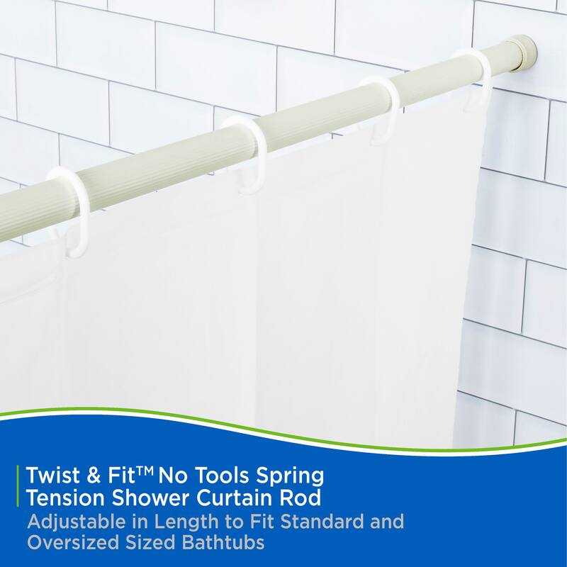 Kenney Twist & Fit No Tools Spring Tension Shower Curtain Rod, 42-72"