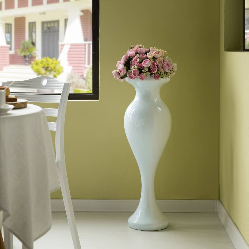Decorative Large White Trumpet Design Modern Flower 32-Inch-Tall Floor Vase Centerpiece - Contemporary Home Decor Accent