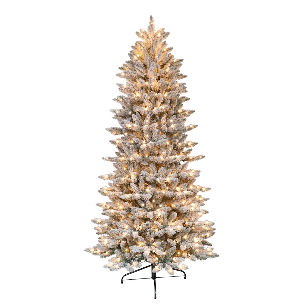 4.5' Slim Flocked Fraser Fir Artificial Christmas Tree Clear Lights - 4.5 Foot