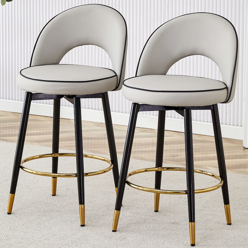 360 ° Rotatable PU Comfortable Upholstered Bar Chair for Dining Room Kitchen Terrace Set of 2 - Black+ Gray