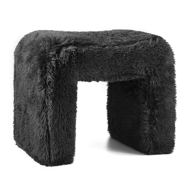 Roundhill Furniture Zorya Faux Fur U-Shaped Ottoman, Set of 2