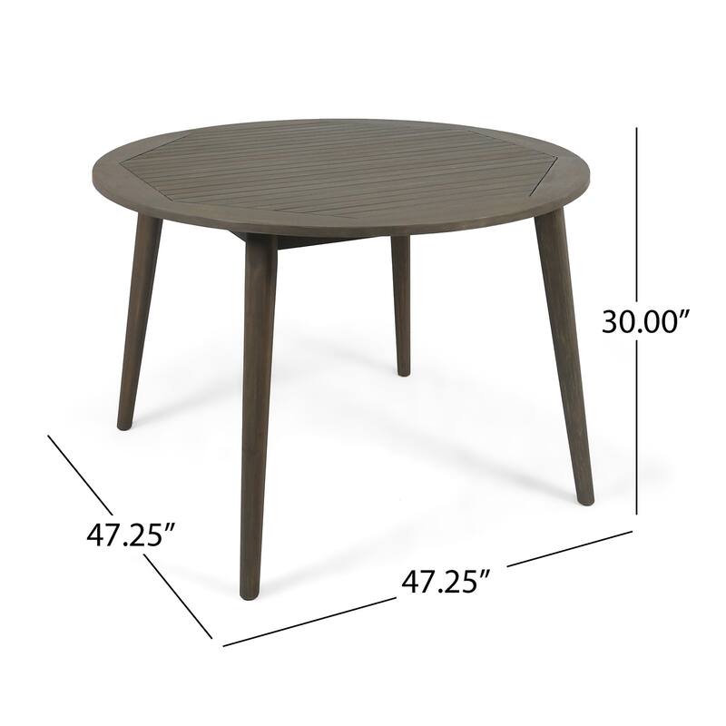 Ambre Patio Dining Table, Round Slatted Oak Brown Acacia Wood 47 Inch