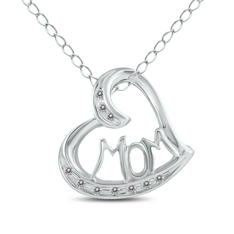 Marquee 10k White Gold 1/8ct TDW White Diamond 'MOM' Necklace (I-J, I1-I2)