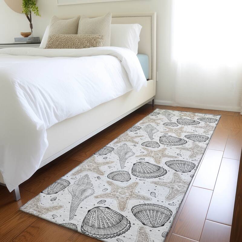Premium Washable Super Soft Starfish Seashells Coastal Mayfield Rug - Grey - 2' 3" x 7' 6" - Runner