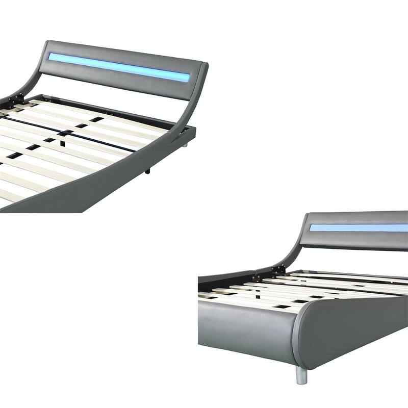 Faux Leather Upholstered Platform Bed Frame with led lighting
