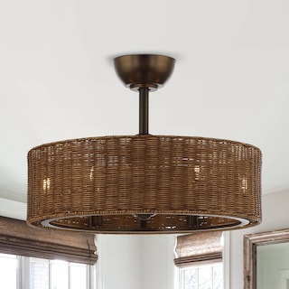 24" Rustic Rattan 6-Speed Caged Ceiling Fan Chandelier with Remote