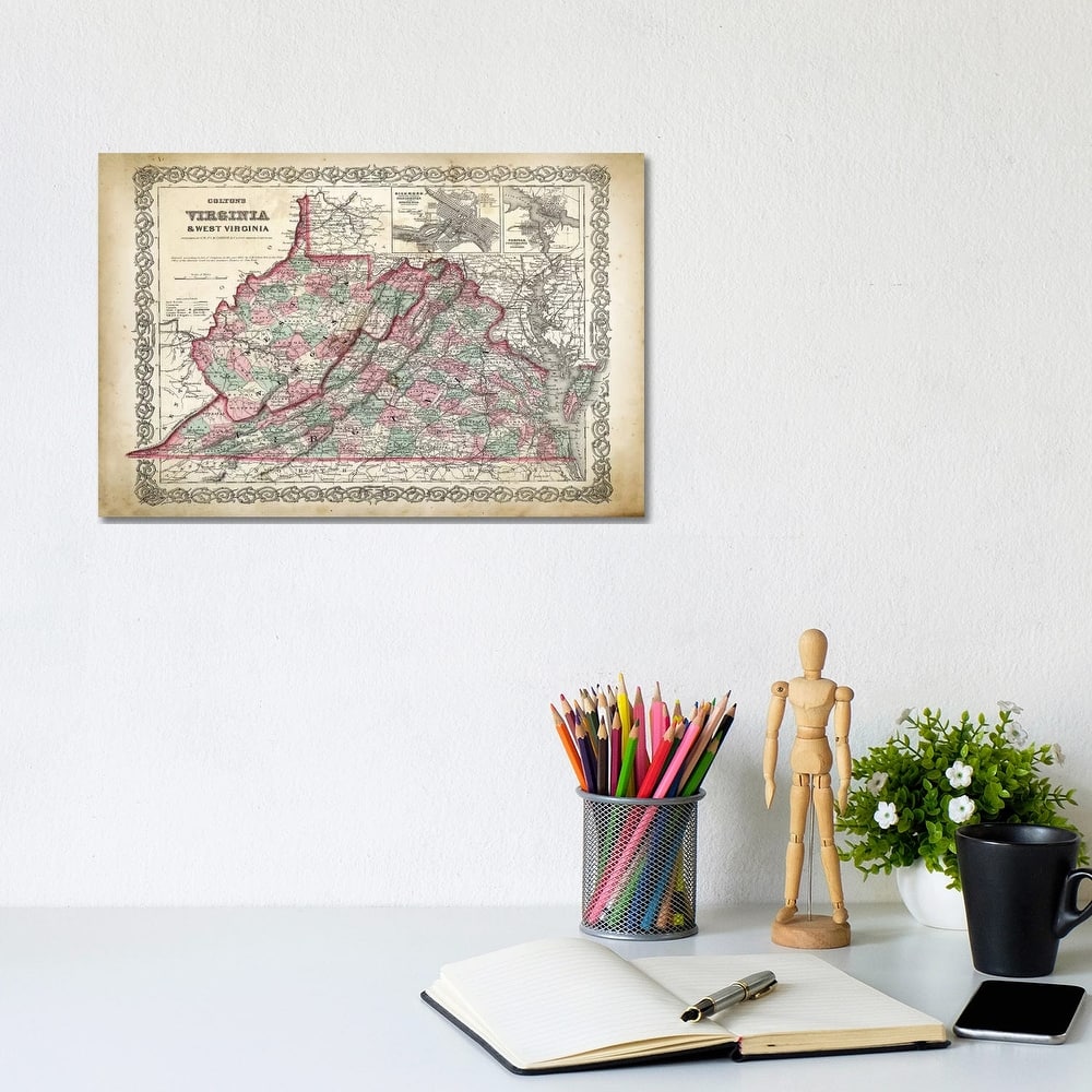 iCanvas "West Virginia Map" by PatentPrintStore Canvas Print