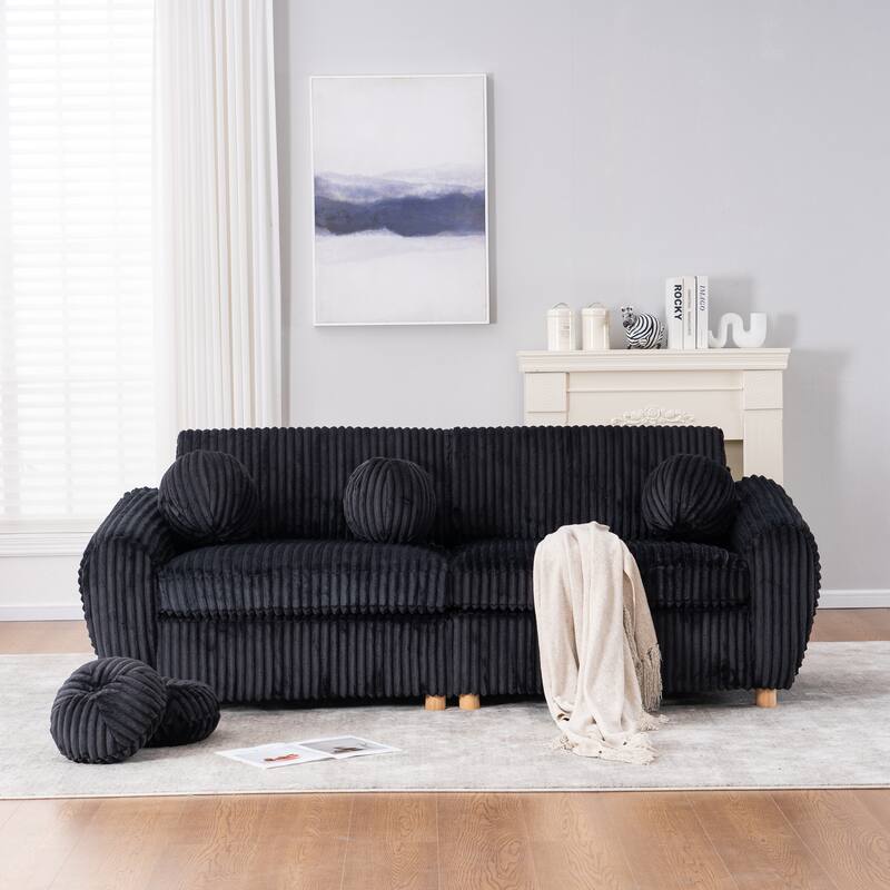 Oversized Corduroy Loveseat Couch Deep Seat Sofa with Solid Wood Frame - Black