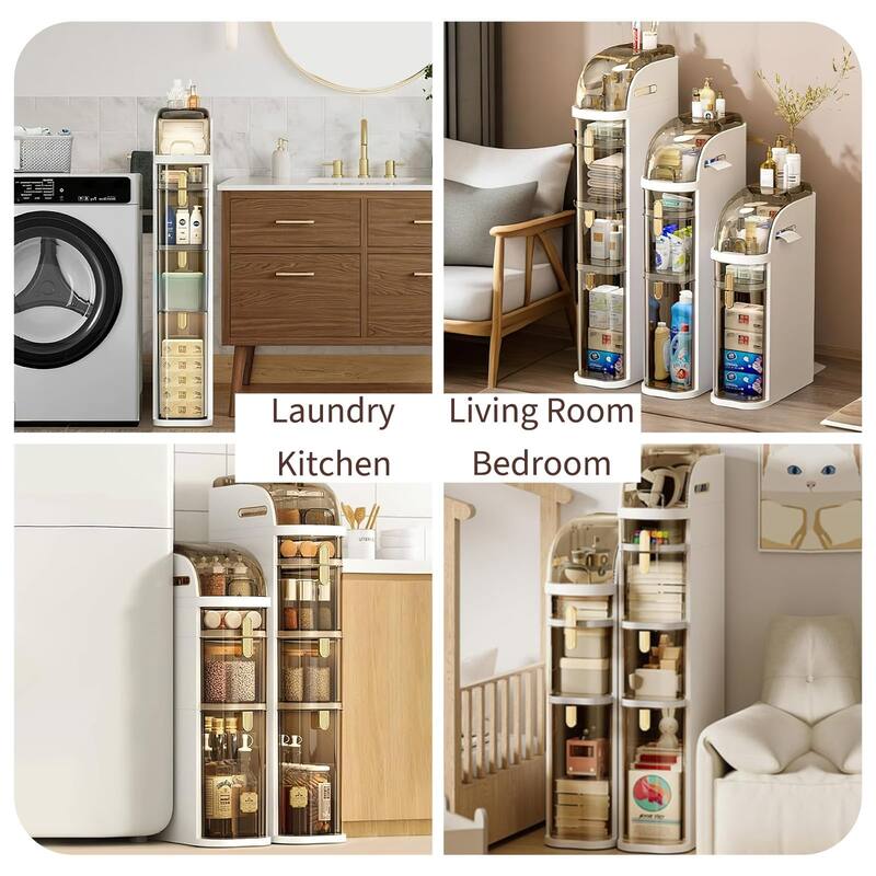 Slim Bathroom Storage Cabinet with Drawers & Tissue Box, Plastic Narrow Rolling Bathroom Tower Cart No Installation