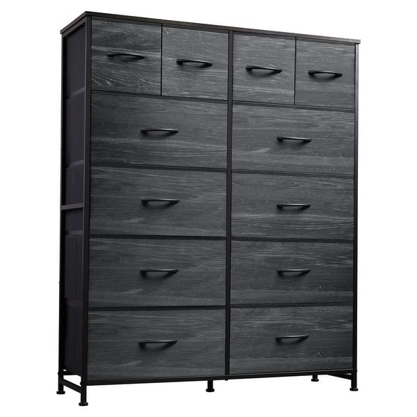 Galaxhero 12-Drawer Tall Fabric Dresser with Wood Top and Steel Frame, Storage Chest of Drawers for Bedroom, Closet, Charcoal Black