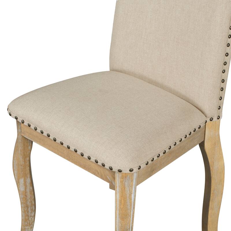 Set of 4 Wood Upholstered Dining Chairs with Nailhead Trim