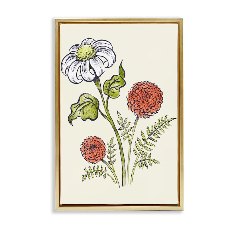 Stupell Vintage Style Garden Blossoms Framed Floater Canvas Wall Art Design By Hannah Moren - 17 x 25 - Gold
