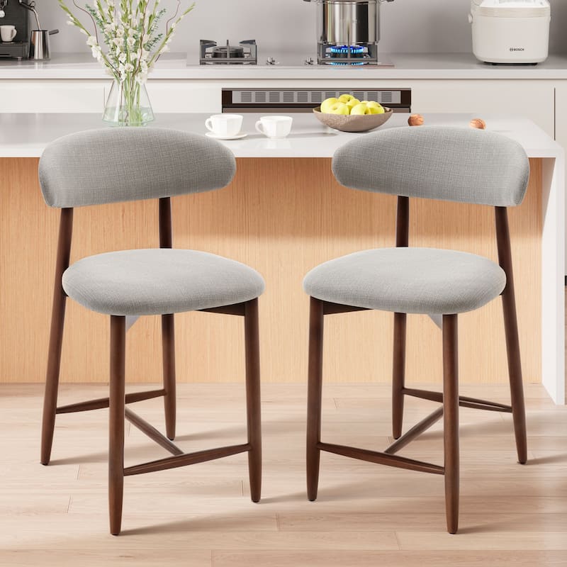 RENEWLINE Mid-Century Modern Upholstered Bar Stools with Backrest - Solid Wood Legs Counter Height Stools