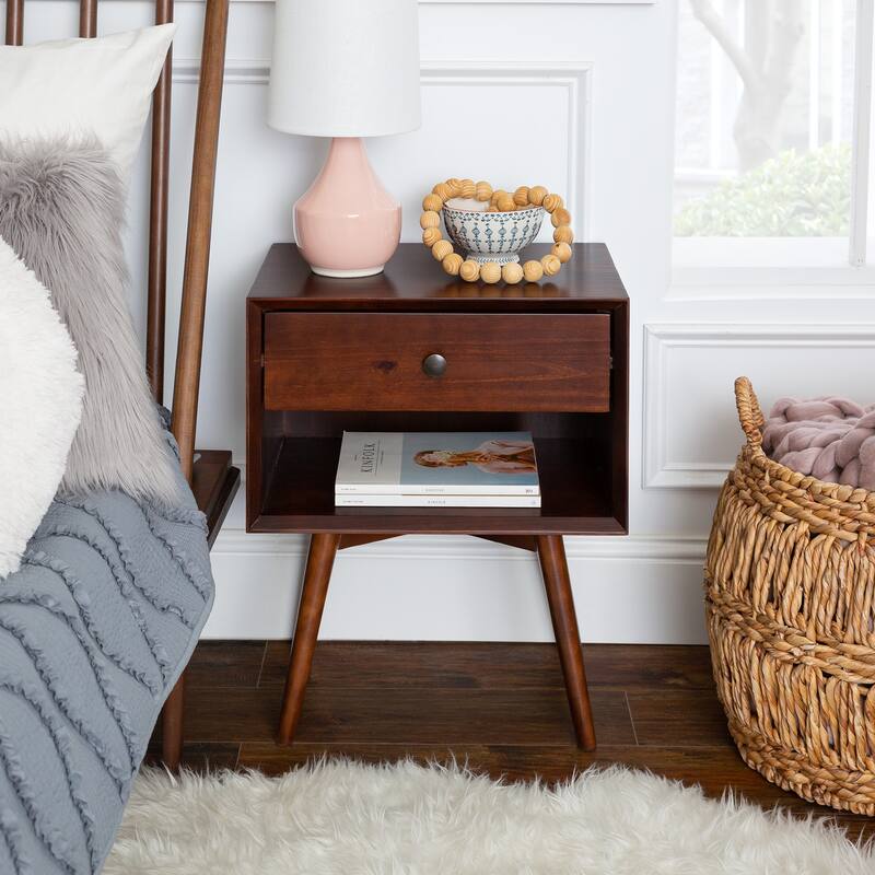 Middlebrook Mid-Century Solid Wood 1-Drawer, 1 Shelf Nightstand