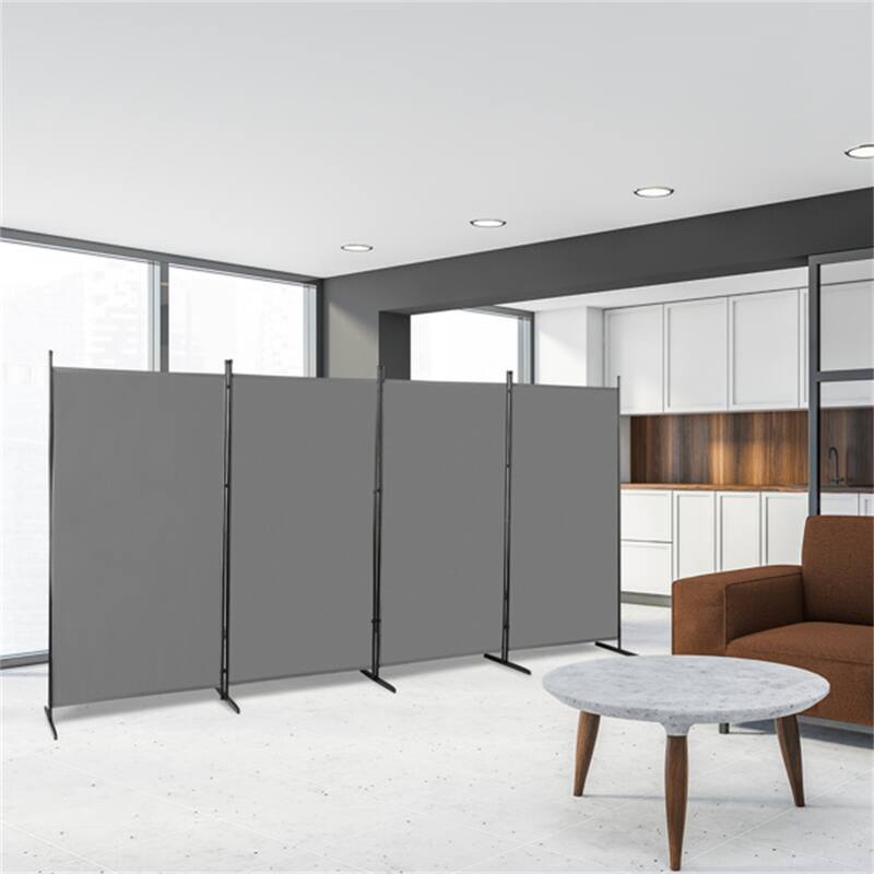 Gray 6FT 4-Fold Screen with Steel Frame Foldable Screen