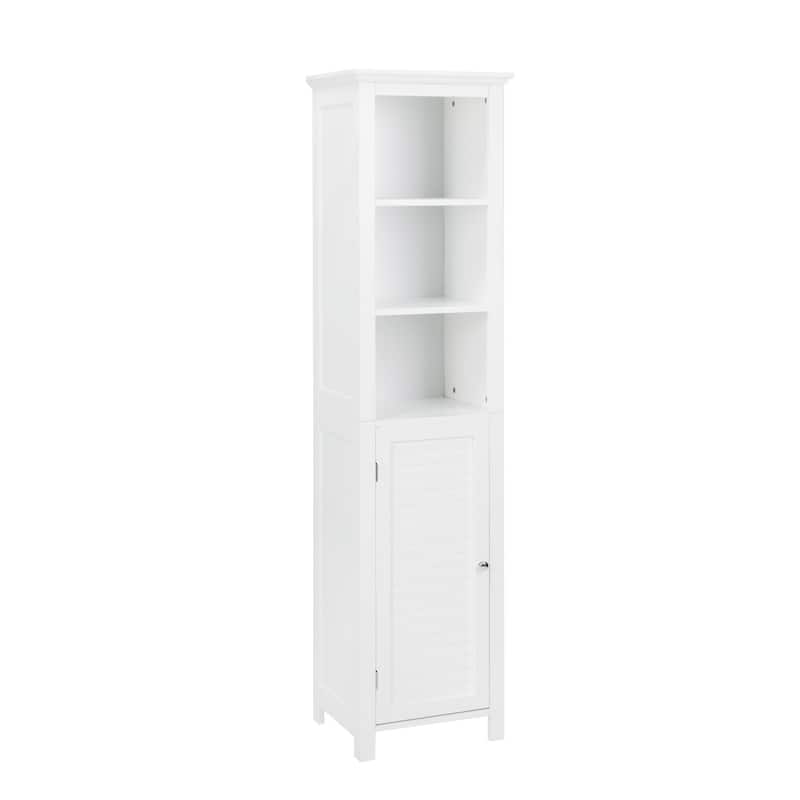 Glitzhome 5.5FT Modern White 3 Tier Floor Linen Tower Cabinet