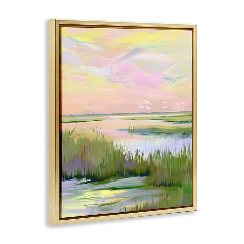 Stupell Soft Pink Marshland Sunrise Framed Floater Canvas Wall Art Design By Arlington Prints
