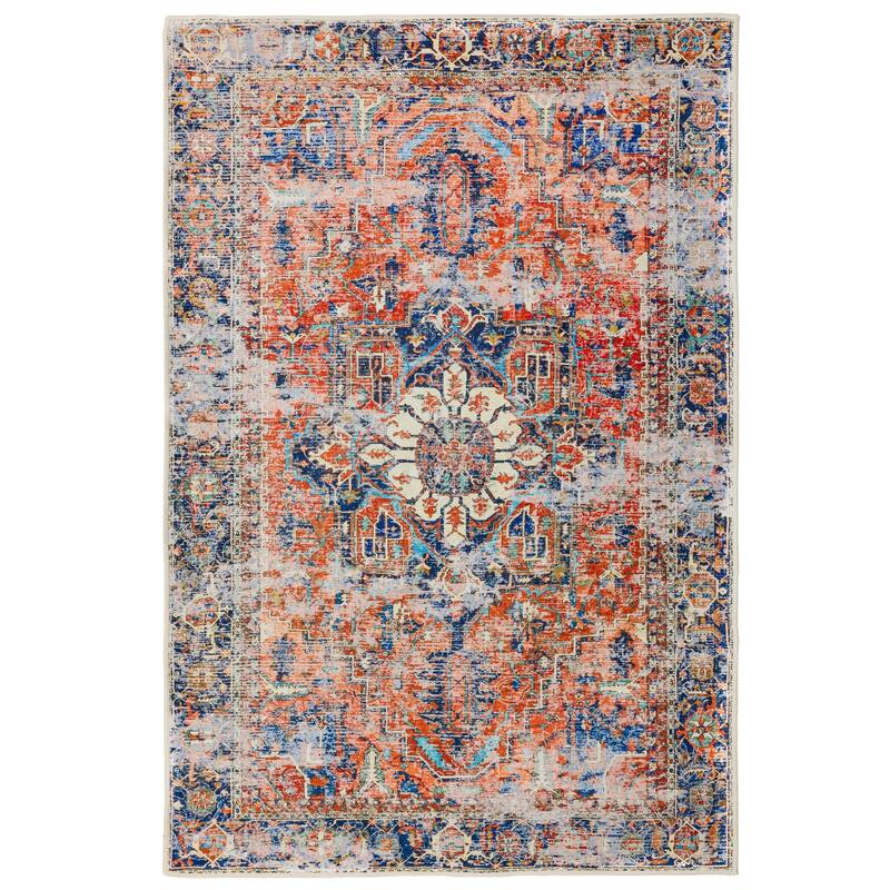 Washable Non-Slip Area Rug,Stain Resistant Low-Pile Carpet,5X7 - 5' x 7' - Orange