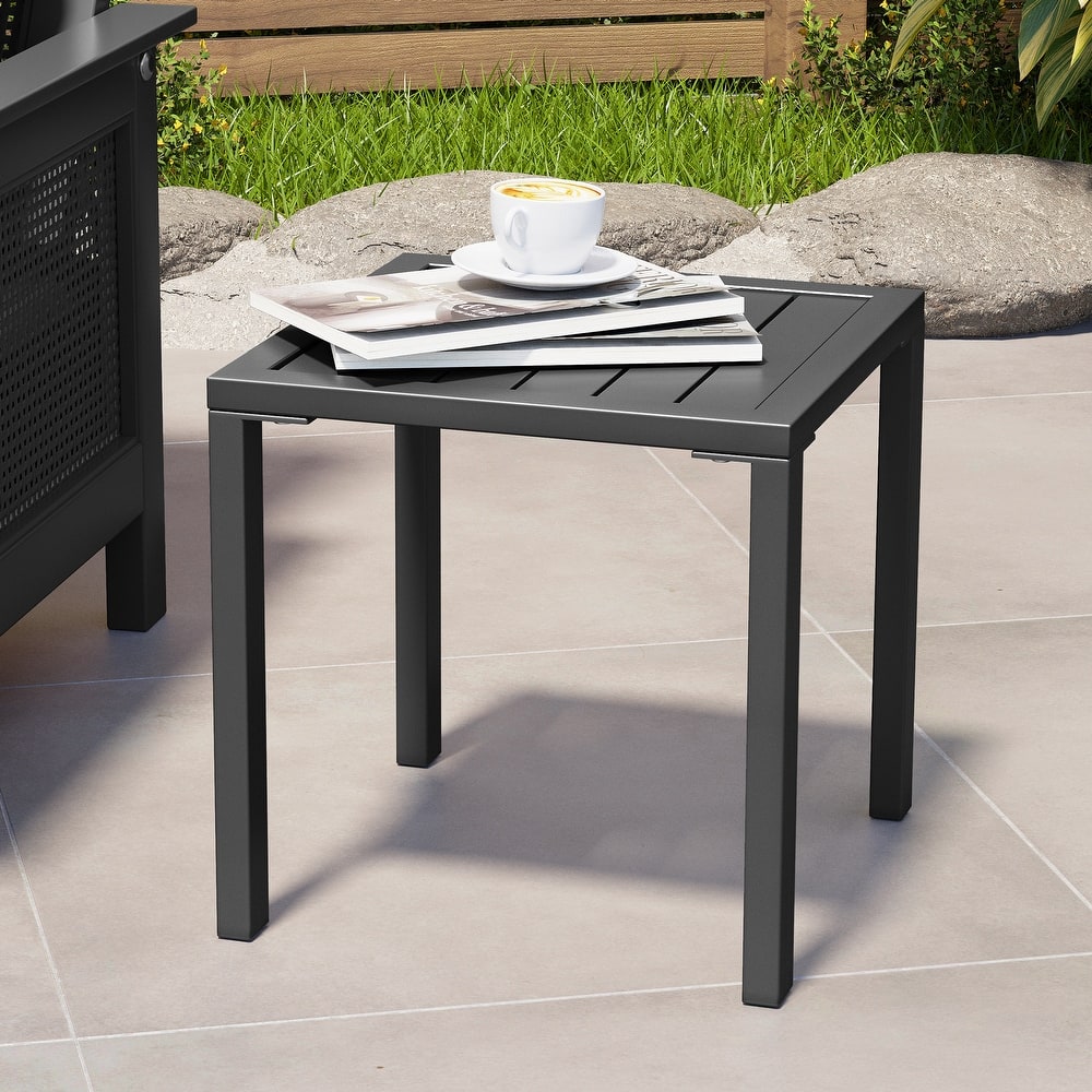 Outdoor Aluminum End Table Square Patio Side Table - 15.7" L x 15.7" W x 15.9" H