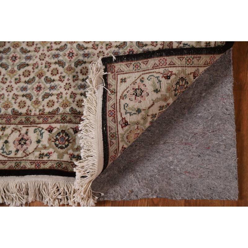 Hand Knotted Oriental Wool & Silk Carpet Traditional Floral Beige & Ivories Tabriz Runner Rug - 20' 4'' X 2' 7''