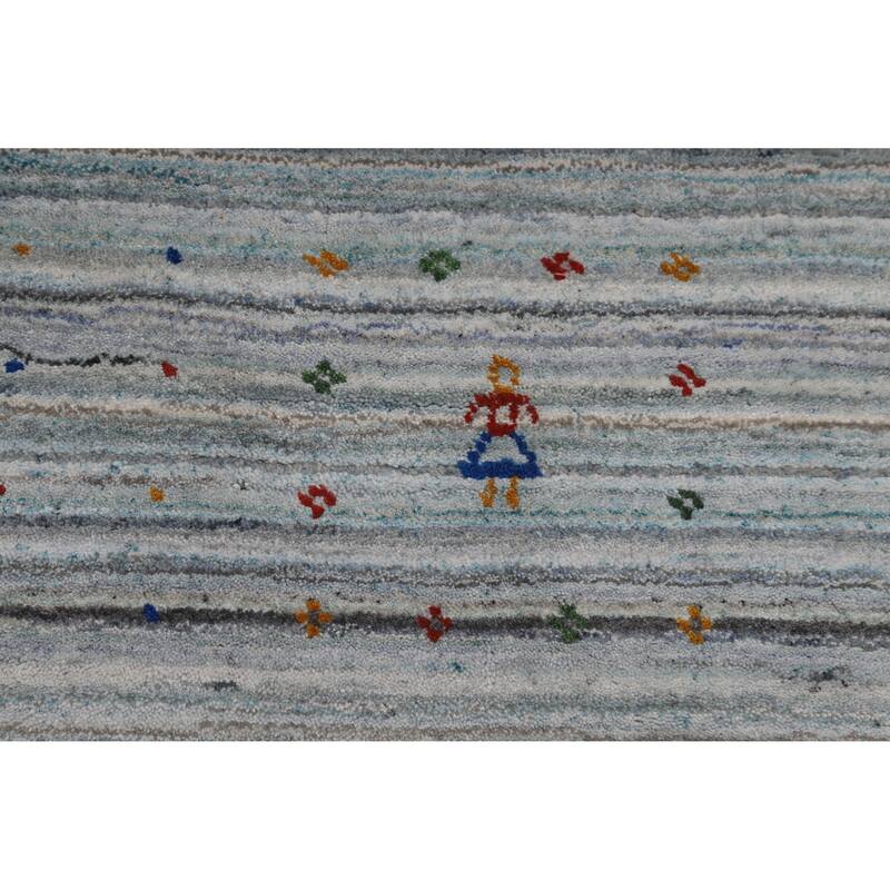 Striped Tribal Gabbeh Oriental Square Rug Handmade Wool Carpet - 9'9" x 9'8"