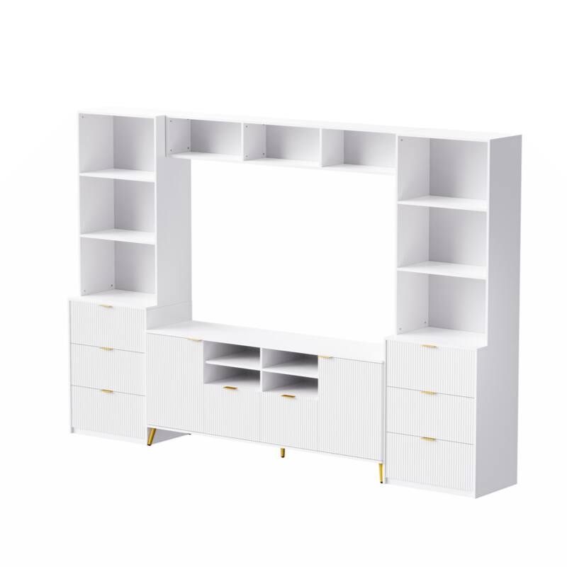 4-Piece Entertainment Wall Unit with 13 shelves,8 Drawers and 2 Cabinets,for TVs Up to 70"