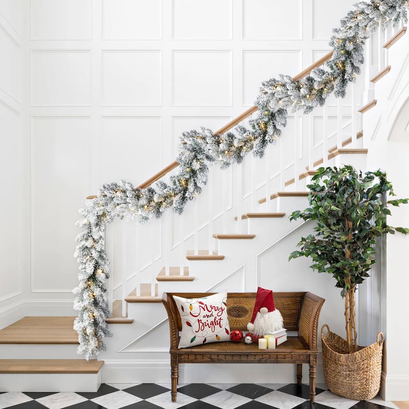 Glitzhome 2pk/4pk 6ft Pre-Lit Pinecones or Snow Flocked Christmas Garland, with Warm White LED Lights and Timer