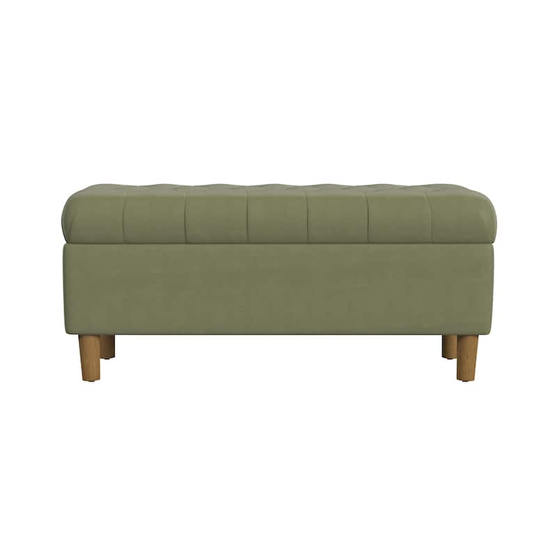 HomePop Button Tufted Top Storage Bench with Wood Legs - Light Sage Green Velvet