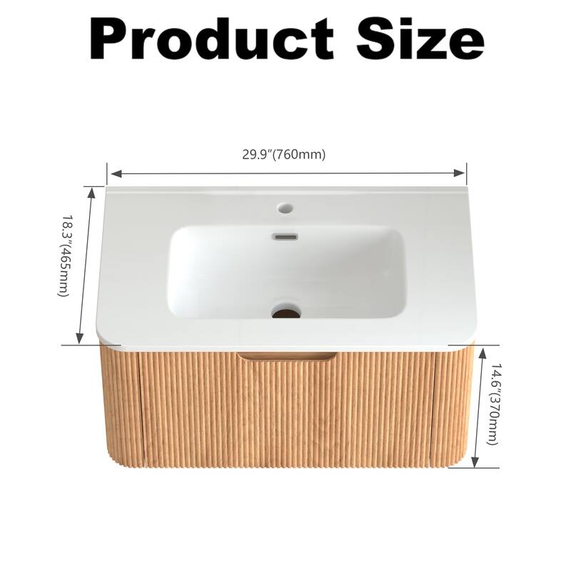 GDF Studio - Verona Floating Bathroom Vanity with Curved Edge Storage & Ceramic Basin without Faucet