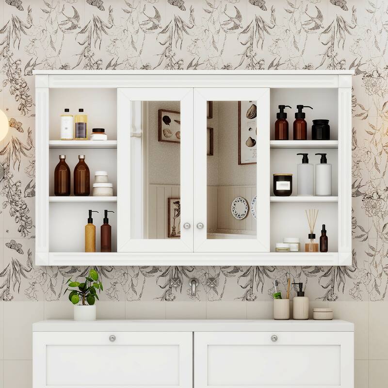 47 Inch Bathroom Mirror Cabinet with Storage - White