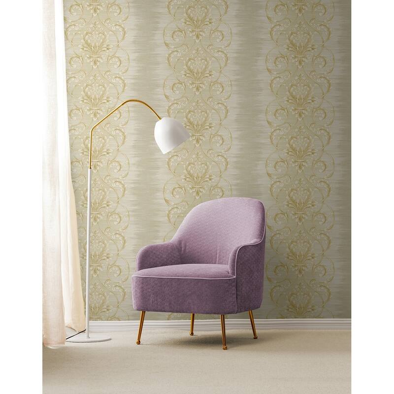 Seabrook Designs Ombre Stripes & Scrolls Unpasted Wallpaper
