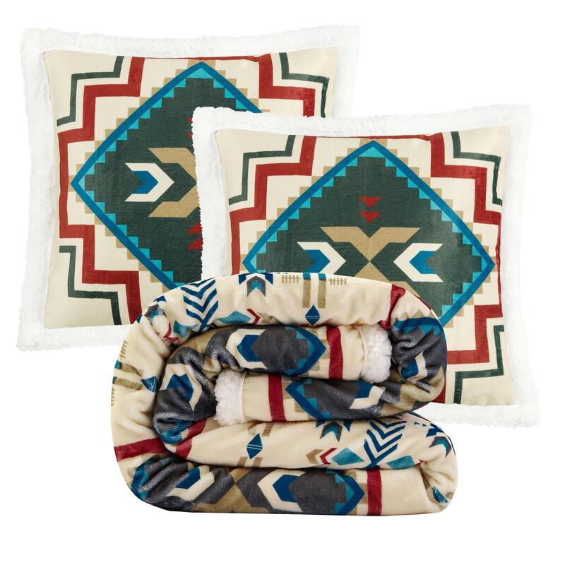 Indigo Hill by HiEnd Accents Campfire Sherpa Fleece Throw, 1PC or 3PC - 3-Piece - Spirit Valley