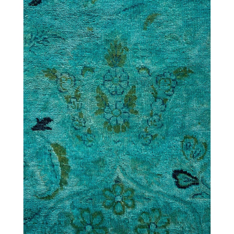 Overton Hand Knotted Wool Vintage Inspired Modern Contemporary Overdyed Blue Area Rug - 9' 1" x 12' 1"