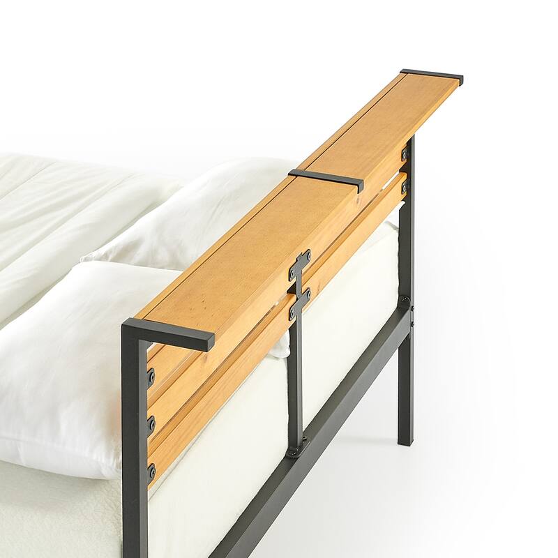 KASI Metal Platform Bed with Pine Wood Headboard Shelf By Crown Comfort