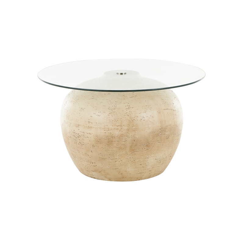 Resin Wide Coffee Table with Tempered Glass Tabletop - Beige - Roche River Decor