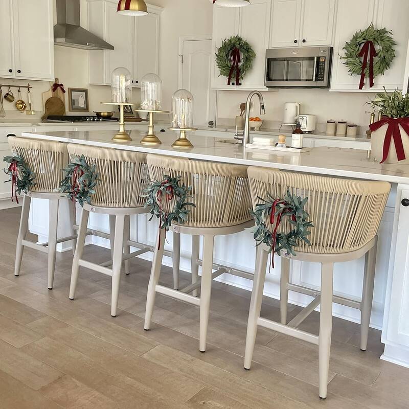 PURPLE LEAF Outdoor Dining Chairs Set of 2 Patio Counter Height Bar Stool with Cushion - Cream-counter stool