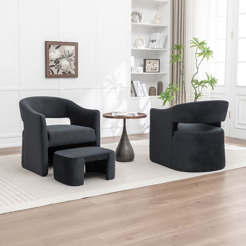 SEYNAR Modern Glam Velvet Accent Armchair Open Back with Ottoman Set of 2