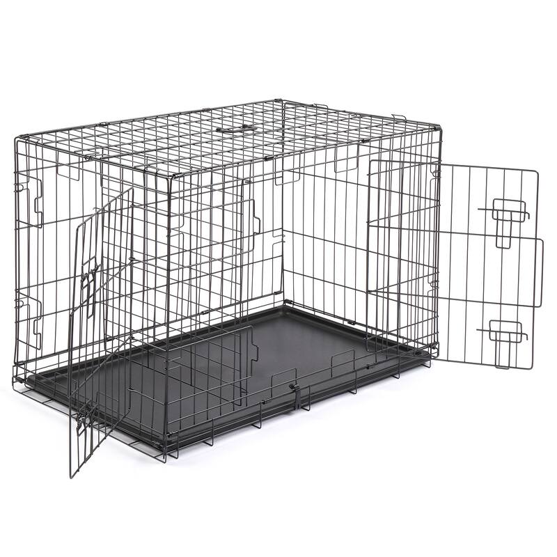 Black Wire Metal Pet Kennel Cat Dog Folding Steel Crate with Rounded Edges and Carrying Handle