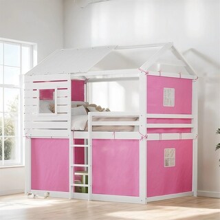 Full Size Bunk Wood House Bed with Tent