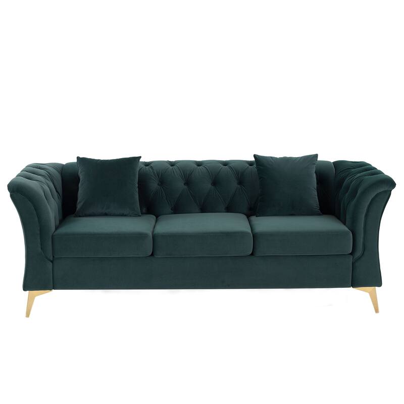 Mid-century Velvet Fabric Tufted Chesterfield 3-Seater Sofa